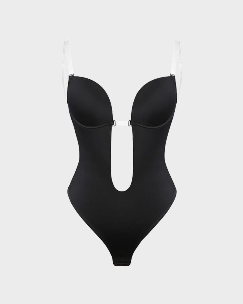 Deep Plunge Shapewear Bodysuit | Built-In Push-Up Bra & Tummy Control
