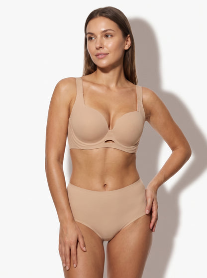 Ribbed Wire-Free Push-Up Bra with Wide Straps