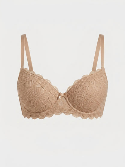 Floral Lace Push-Up Bra with Bow Detail