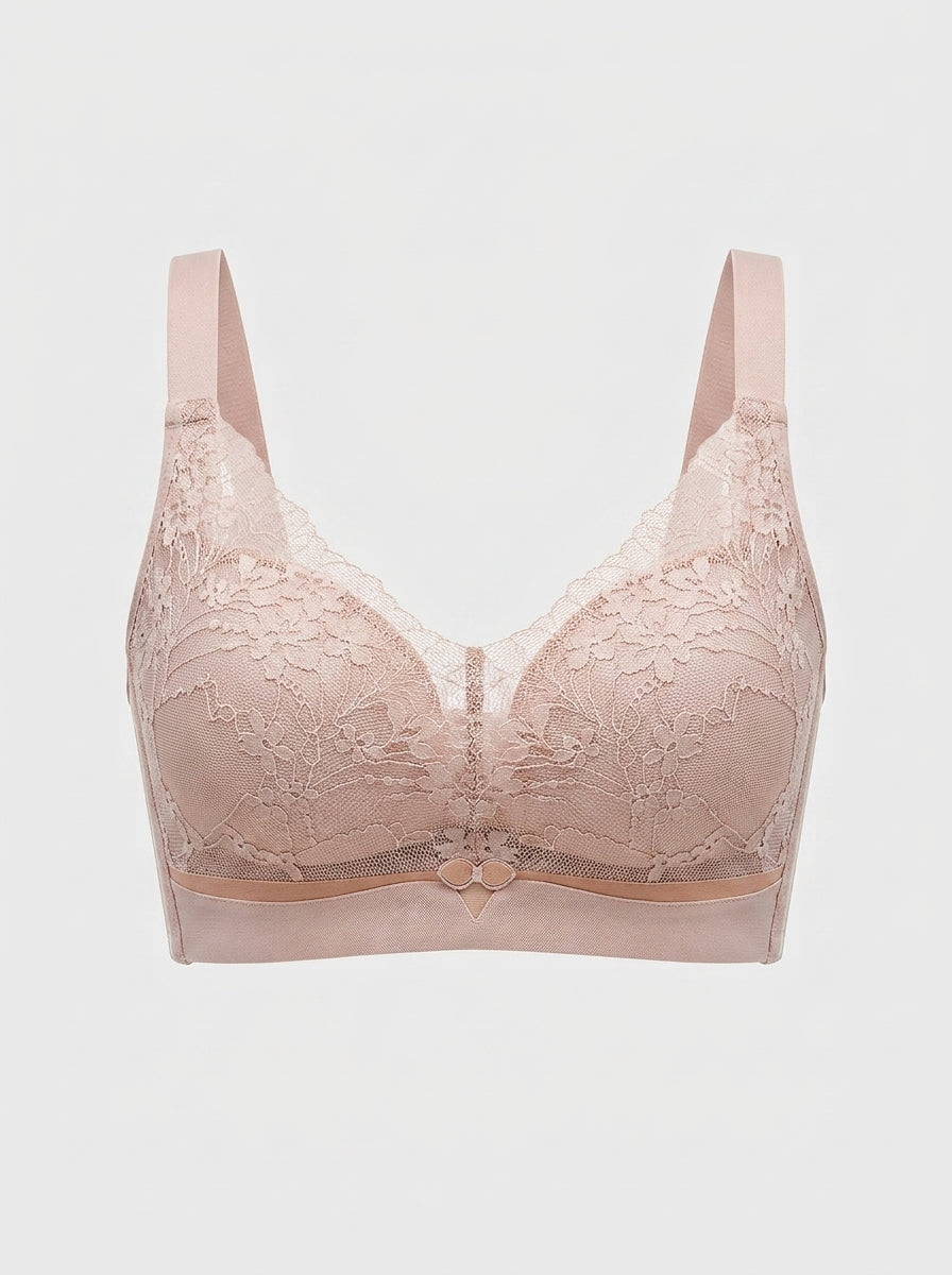 Sheer Floral Lace Wireless Bra with Bow