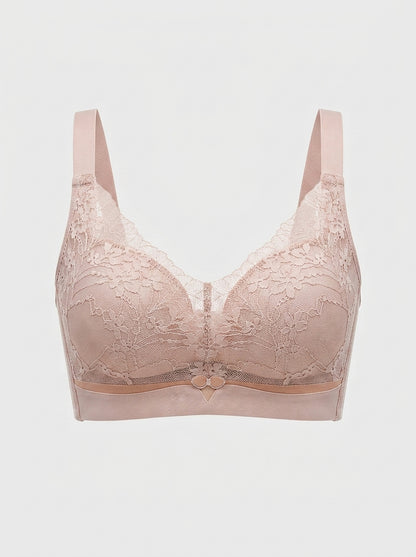 Sheer Floral Lace Wireless Bra with Bow