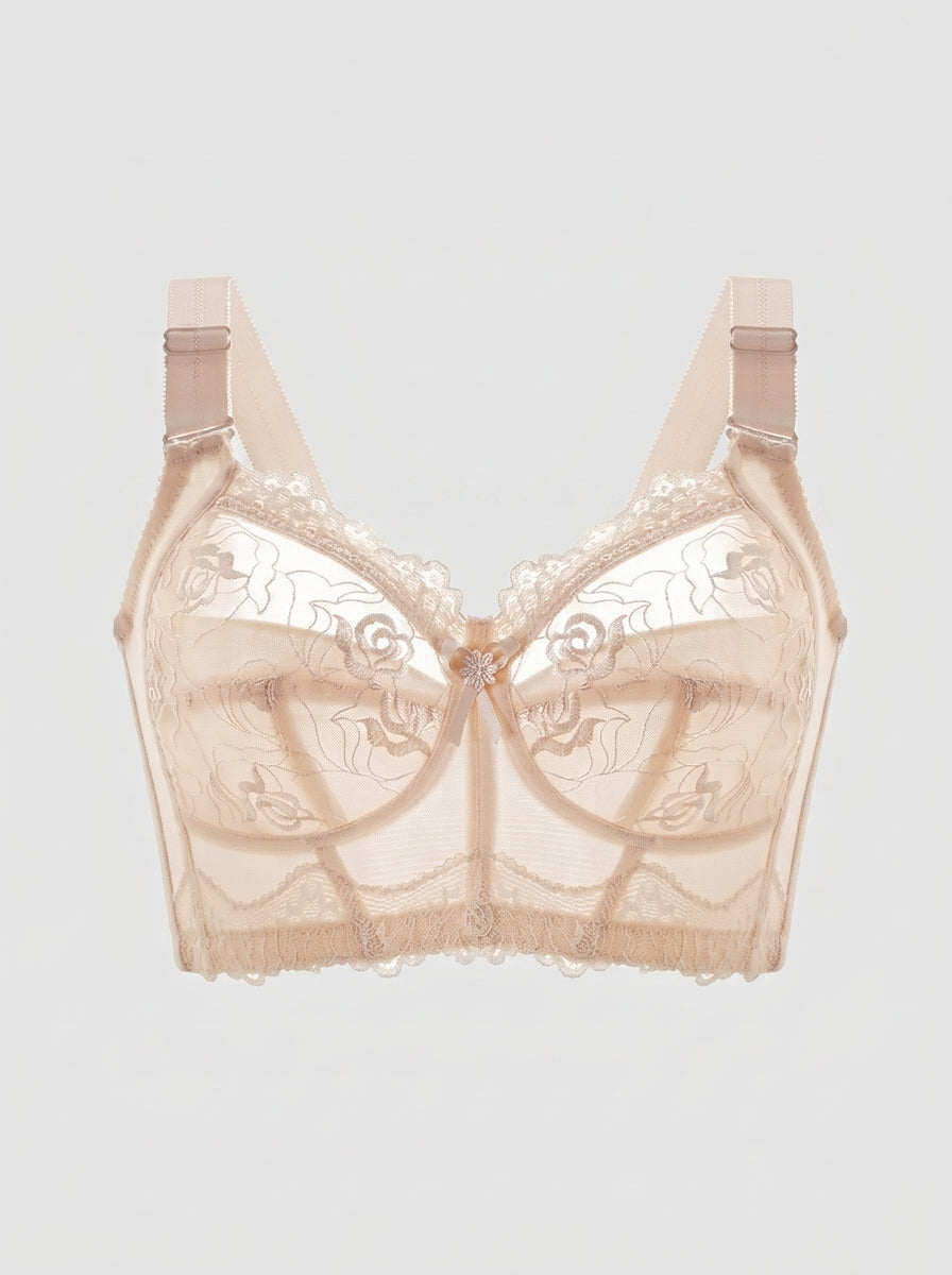 Sheer Floral Lace Longline Bra
