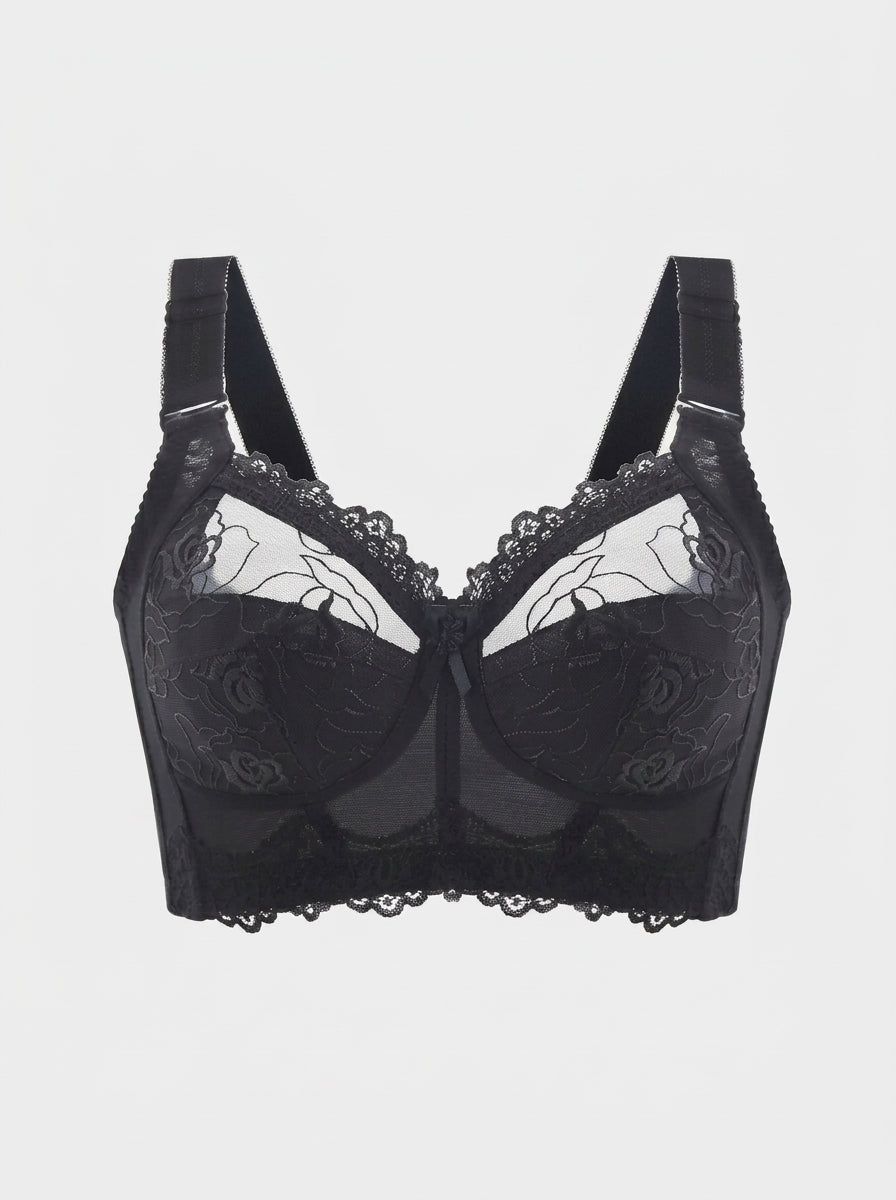 Sheer Floral Lace Longline Bra
