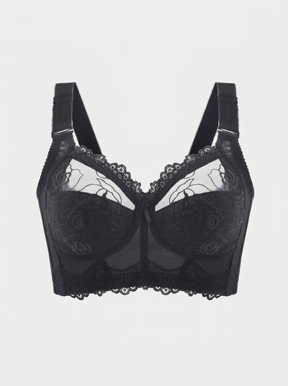 Sheer Floral Lace Longline Bra