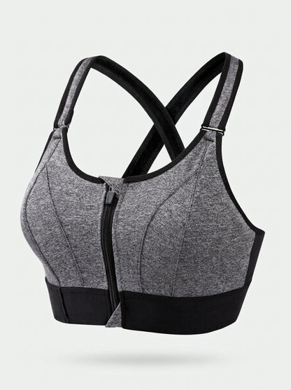 Zip-Front Sports Bra with Velcro Straps