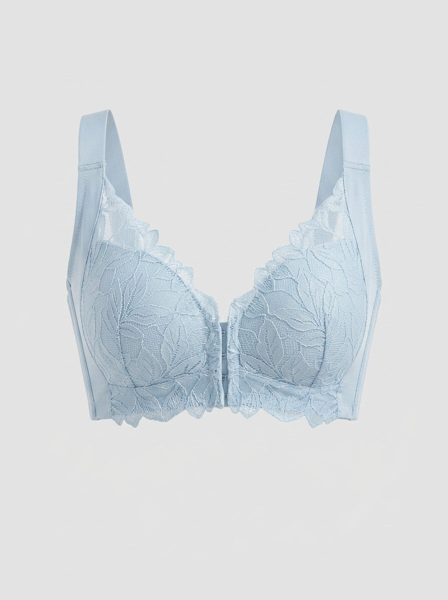 Front-Closure Lace Bra with Wide Straps