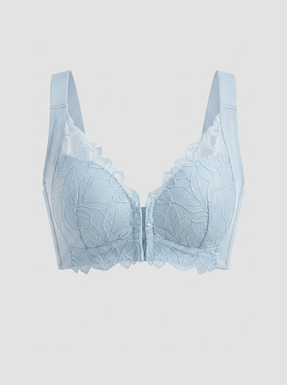 Front-Closure Lace Bra with Wide Straps