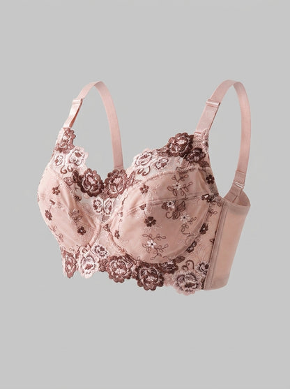 Floral Embroidered Lace Bra with Underwire