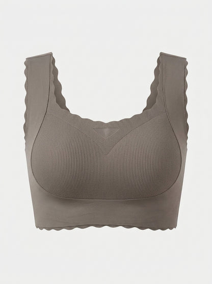 Ribbed Seamless Bralette with Scalloped Trim
