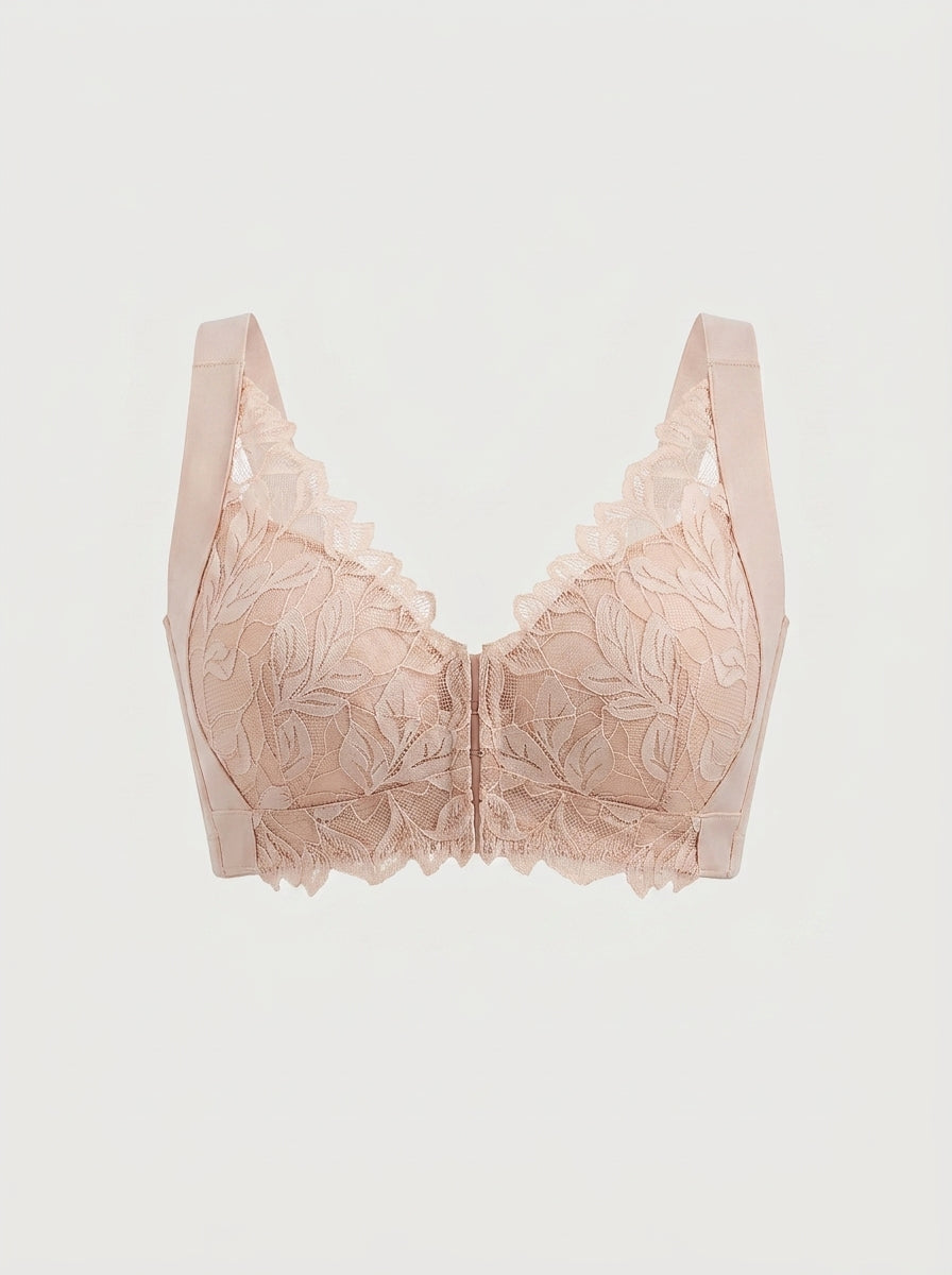 Front-Closure Lace Bra with Wide Straps