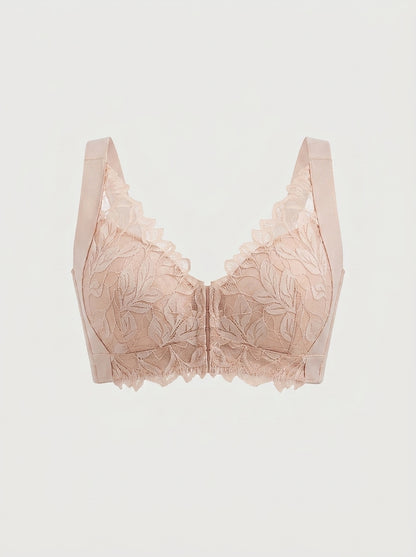 Front-Closure Lace Bra with Wide Straps