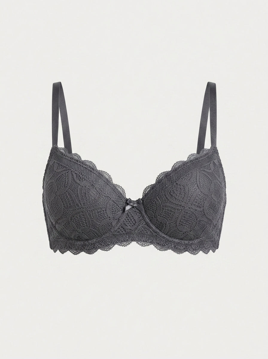 Floral Lace Push-Up Bra with Bow Detail