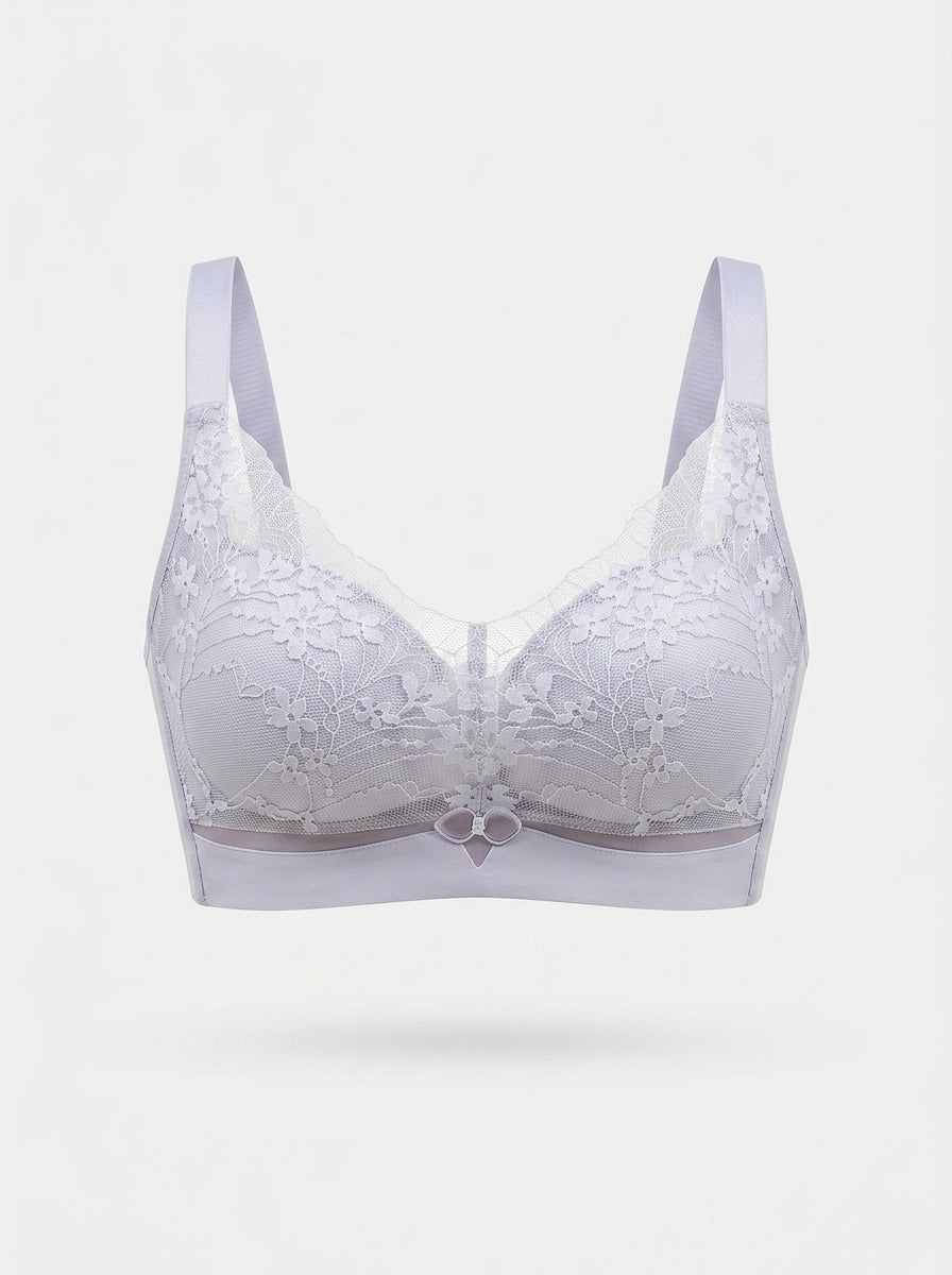 Sheer Floral Lace Wireless Bra with Bow