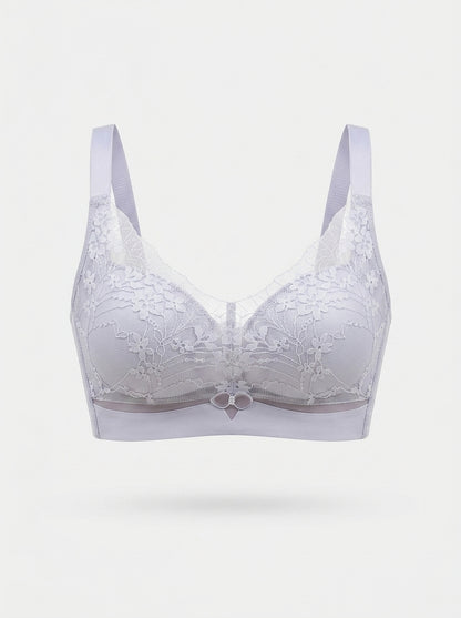Sheer Floral Lace Wireless Bra with Bow