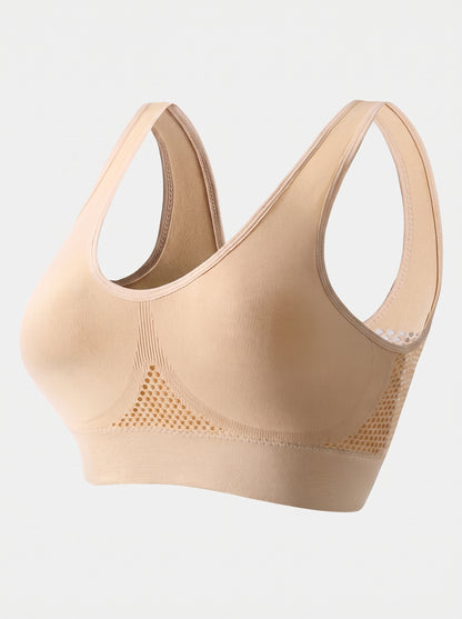 Breathable Racerback Sports Bra with Mesh Panels