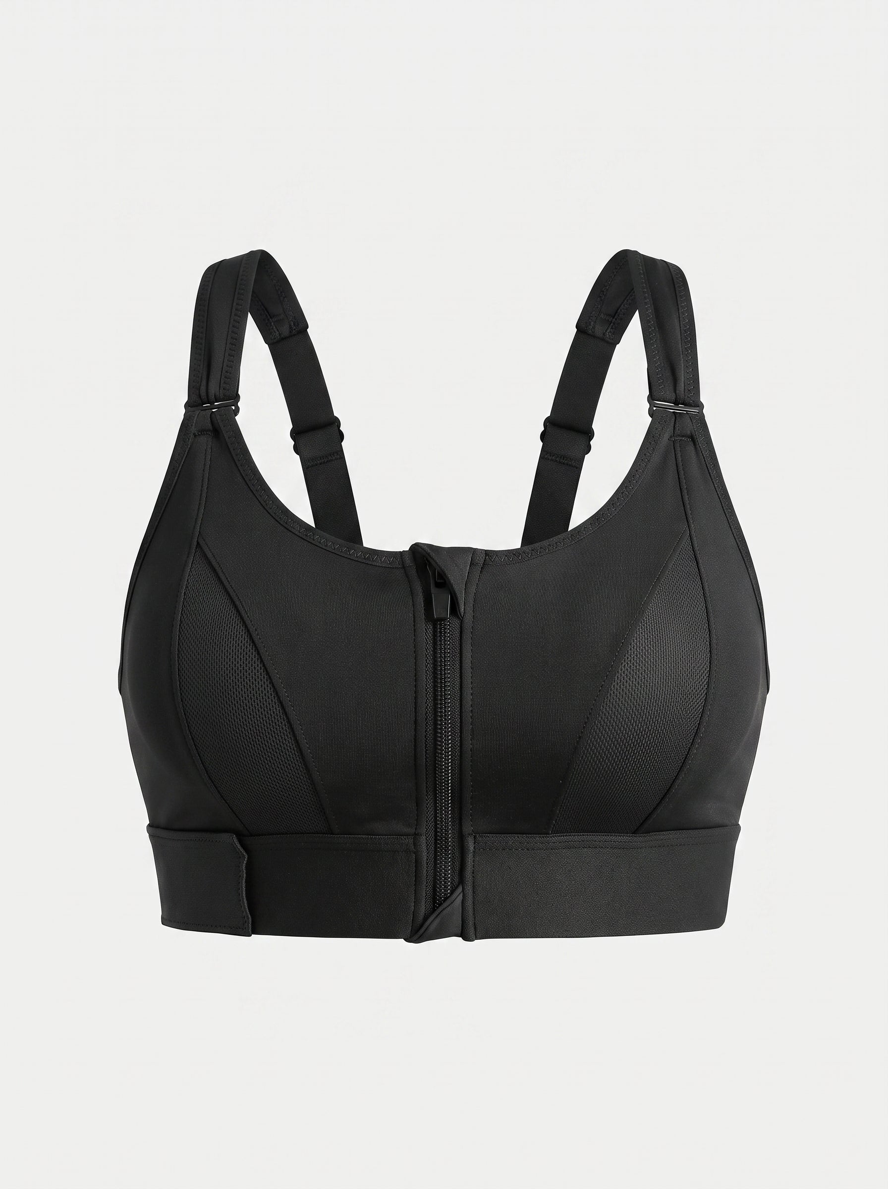 Zip-Front Push-Up Sports Bra with Wide Straps