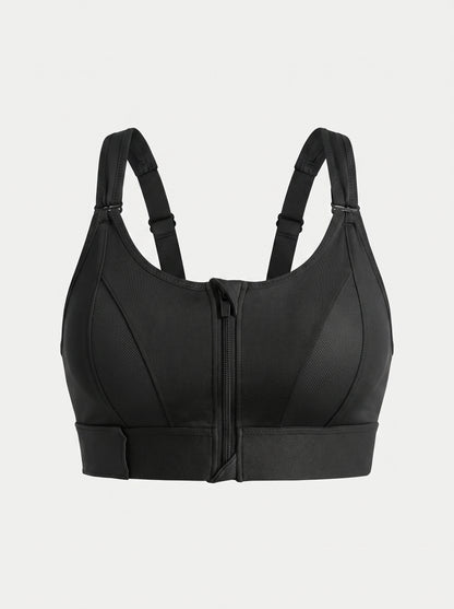 Zip-Front Push-Up Sports Bra with Wide Straps