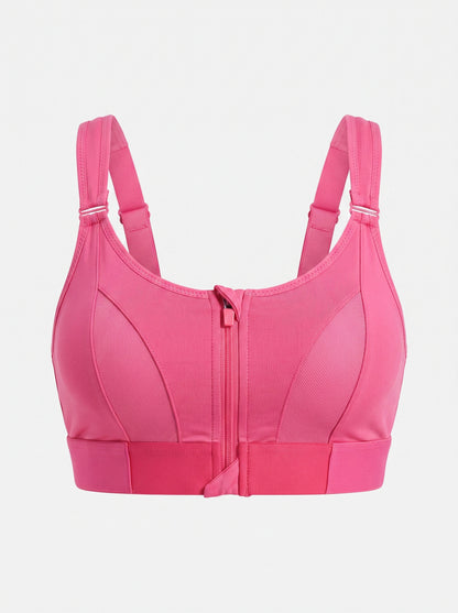 Zip-Front Push-Up Sports Bra with Wide Straps
