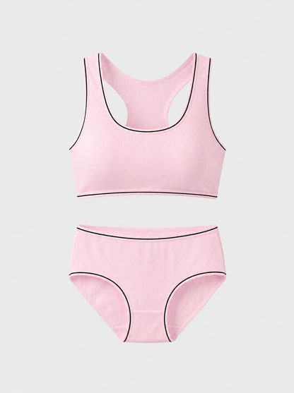 Racerback Bralette & Brief Set with Contrast Trim
