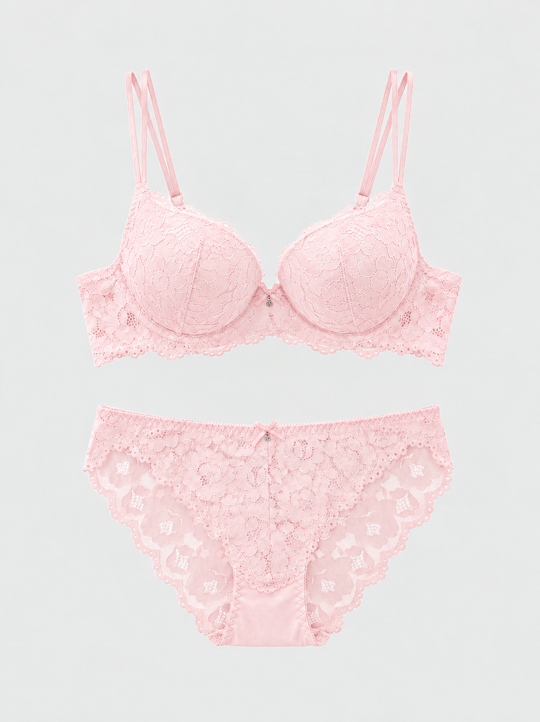 Floral Lace Bra & Panty Set with Scalloped Trim