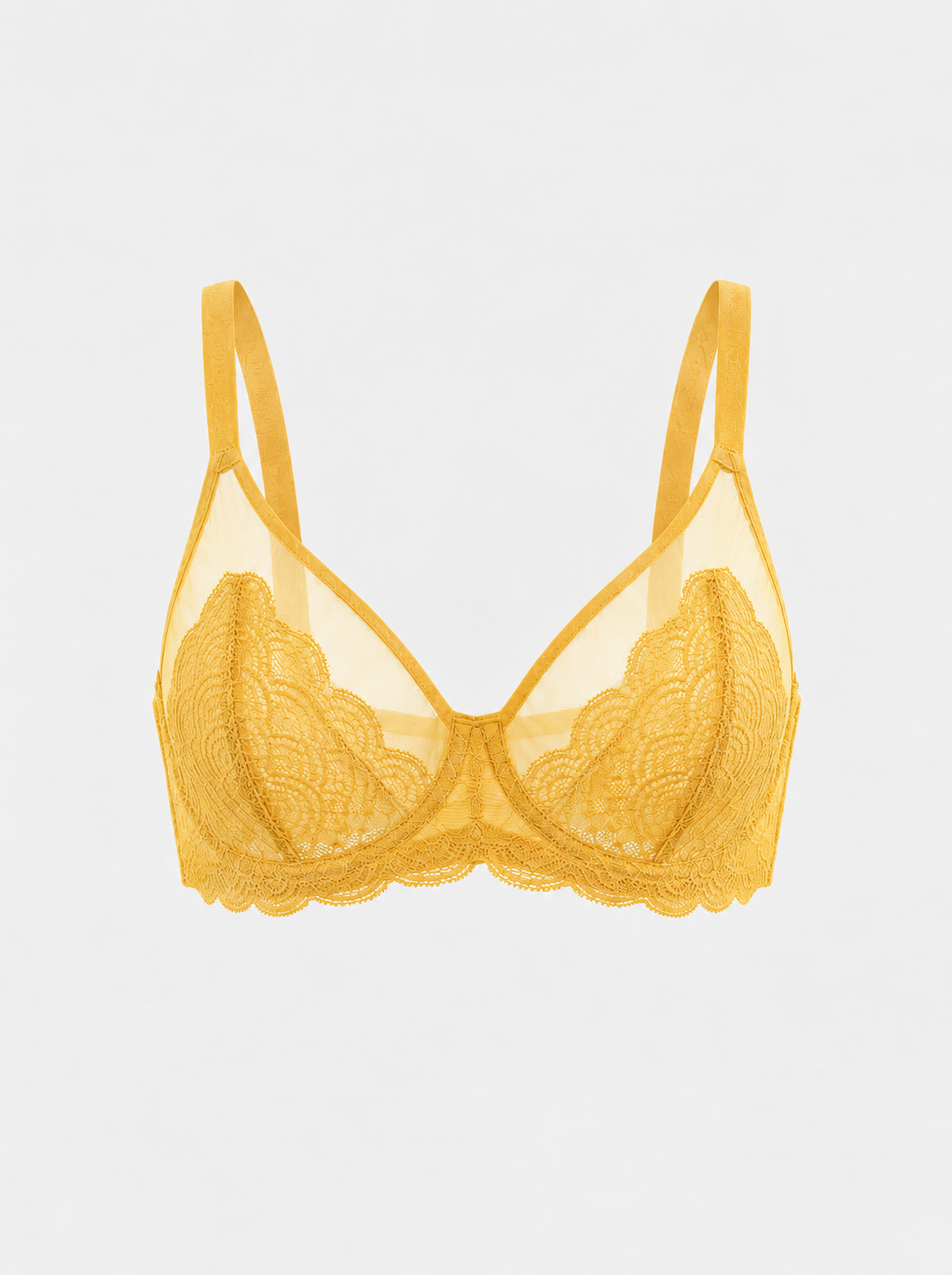 Sheer Underwire Bra | Scalloped Lace Trim | See-Through Mesh Cups