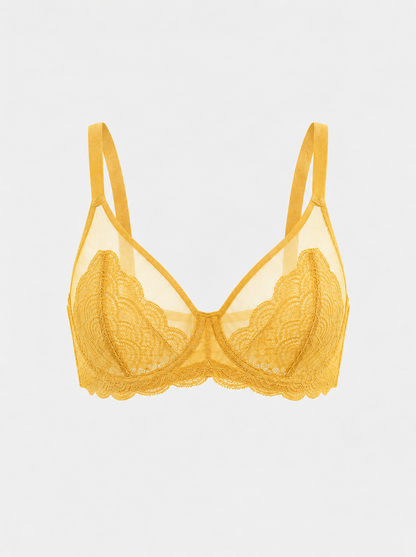 Sheer Underwire Bra | Scalloped Lace Trim | See-Through Mesh Cups