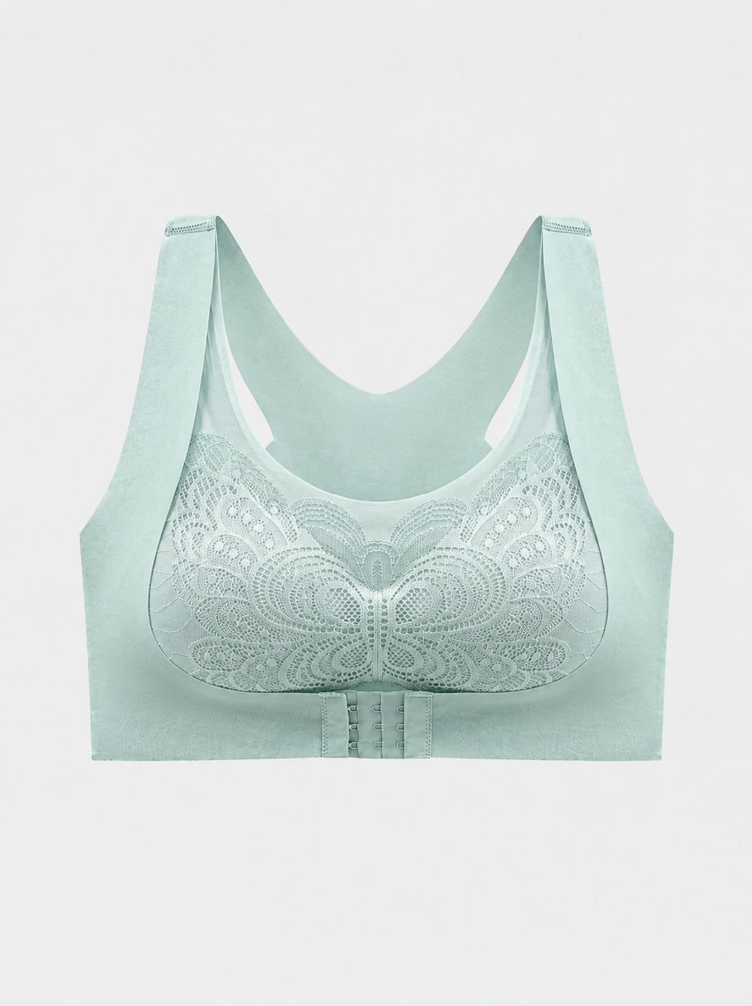 Front-Closure Lace Racerback Bra with Wire-Free Support