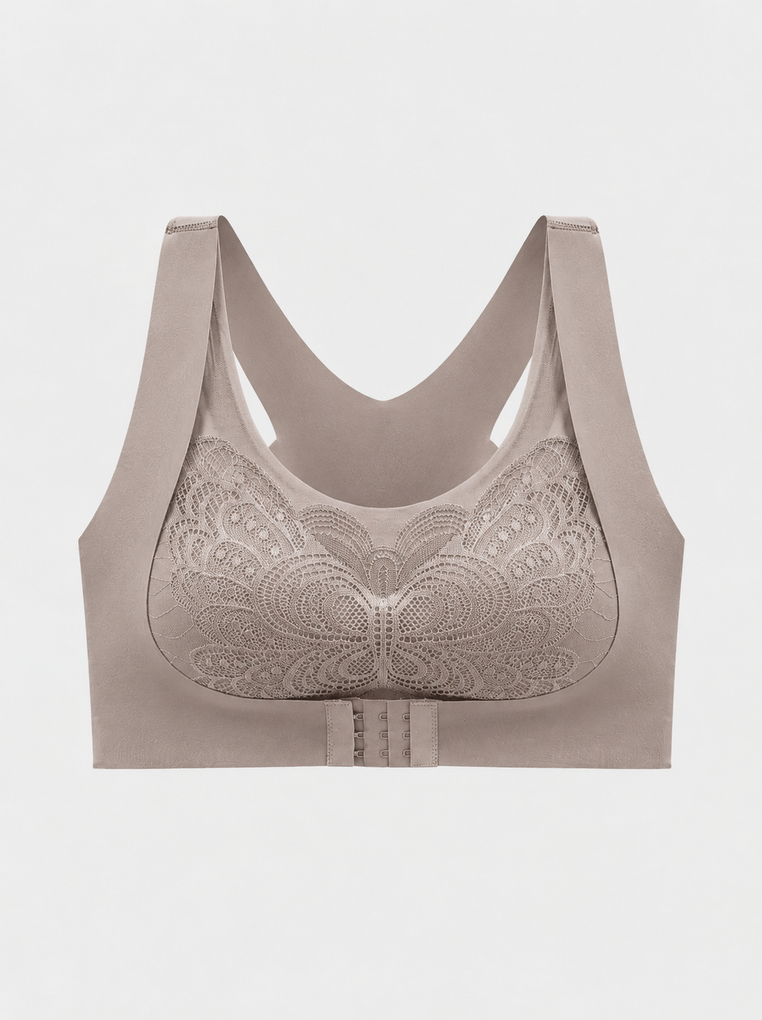 Front-Closure Lace Racerback Bra with Wire-Free Support