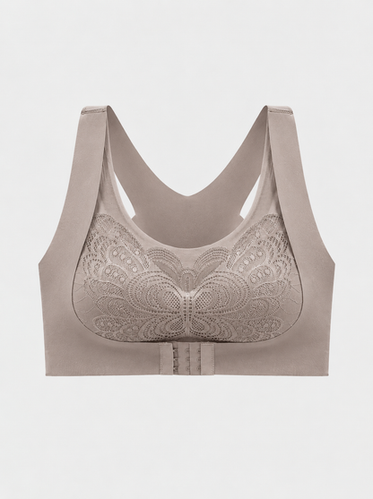 Front-Closure Lace Racerback Bra with Wire-Free Support