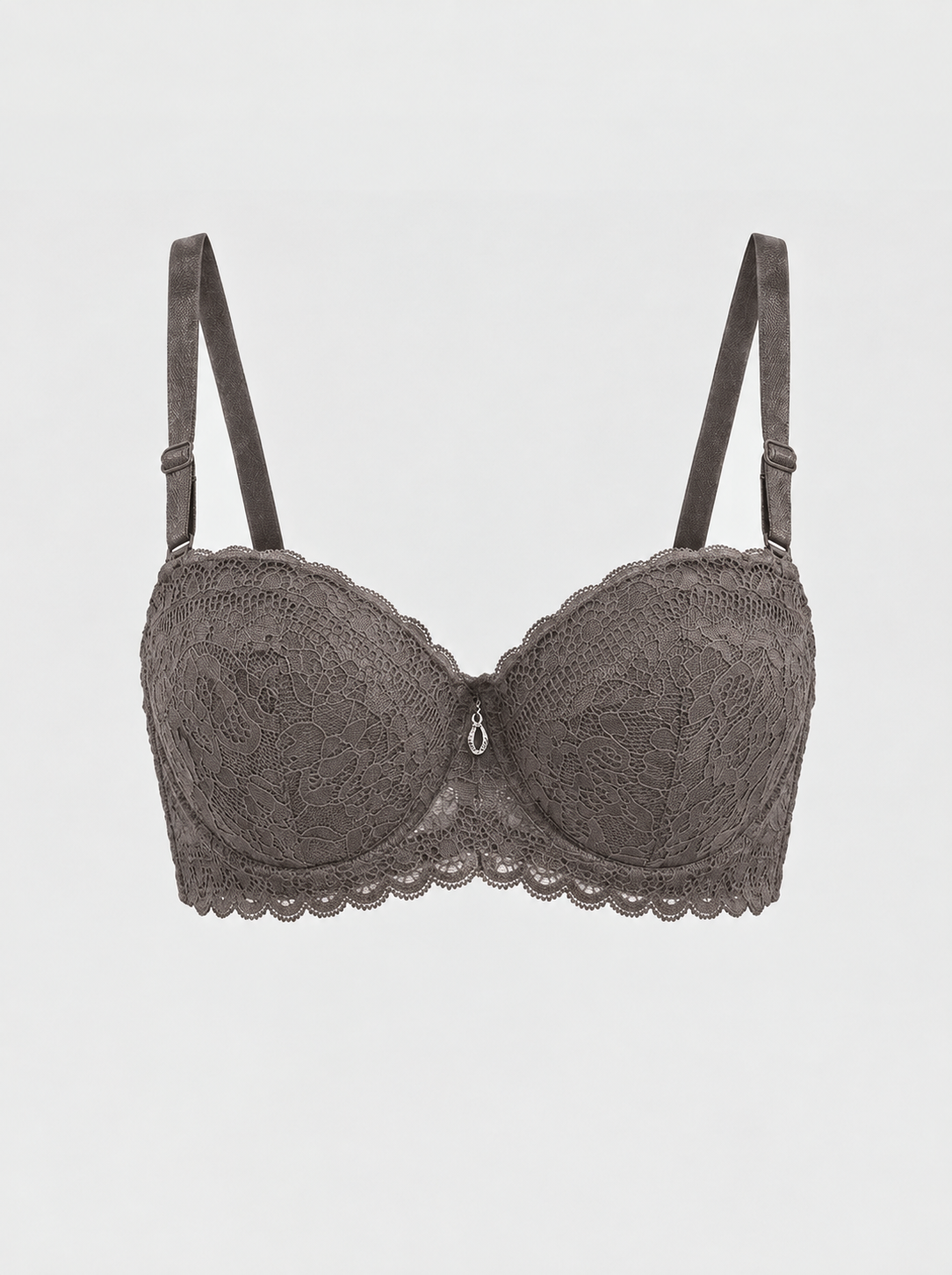 Floral Lace Underwire Bra with Scalloped Trim & Charm