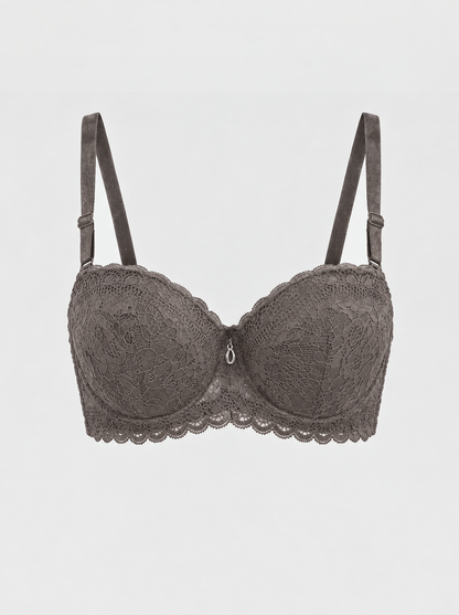 Floral Lace Underwire Bra with Scalloped Trim & Charm
