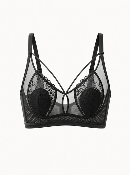 Sheer Mesh Wire-Free Bra with Double Straps