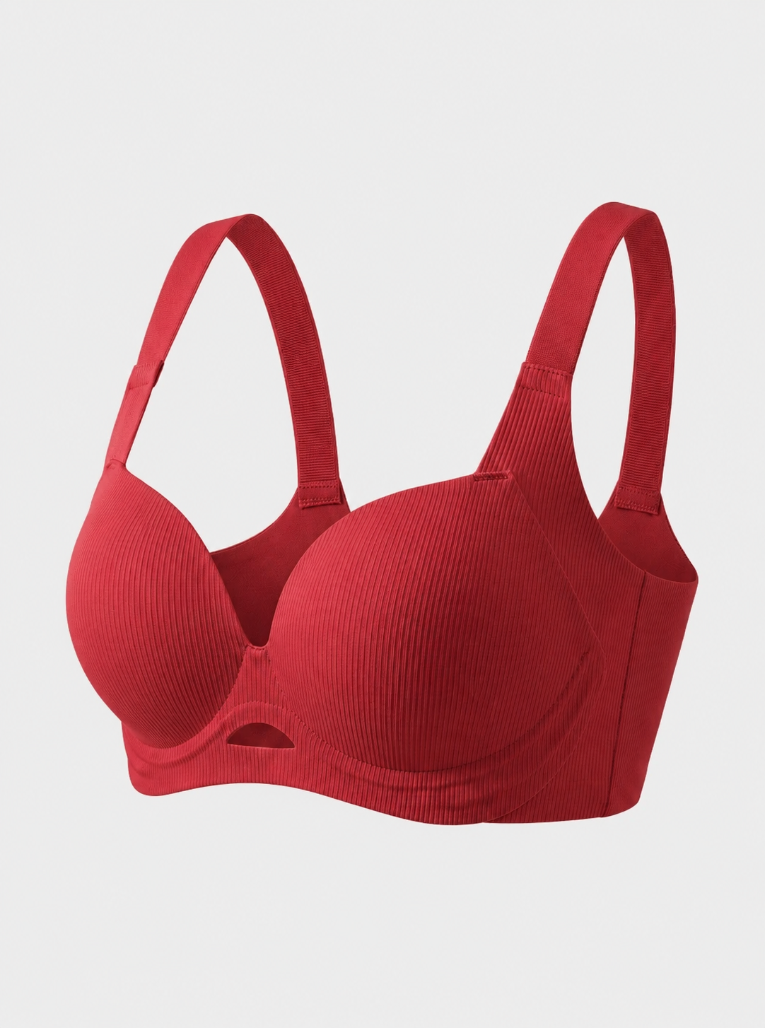 Ribbed Wire-Free Push-Up Bra with Wide Straps