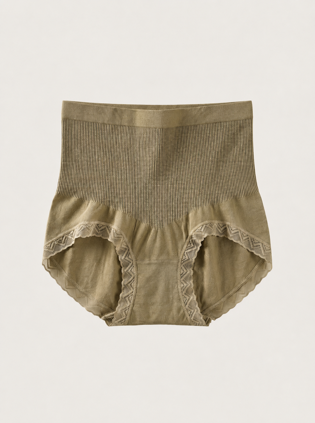 Ribbed High-Waisted Briefs with Lace Trim