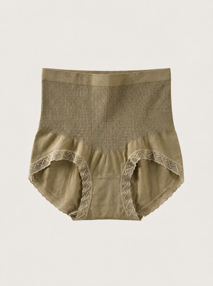Ribbed High-Waisted Briefs with Lace Trim
