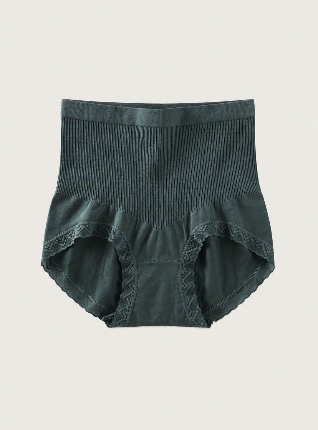 Ribbed High-Waisted Briefs with Lace Trim