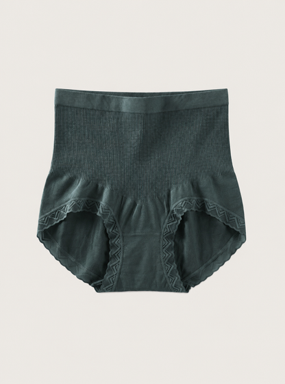 Ribbed High-Waisted Briefs with Lace Trim