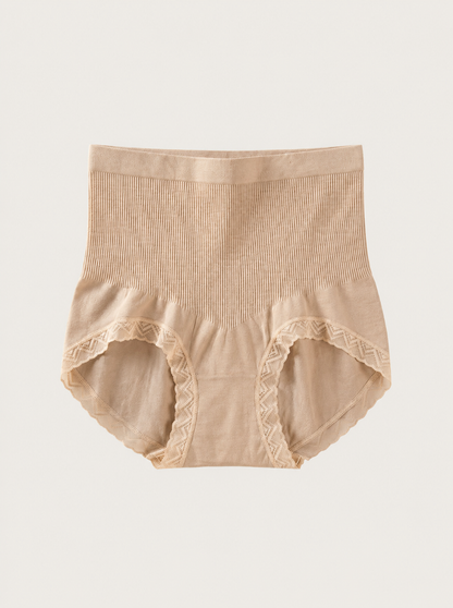 Ribbed High-Waisted Briefs with Lace Trim
