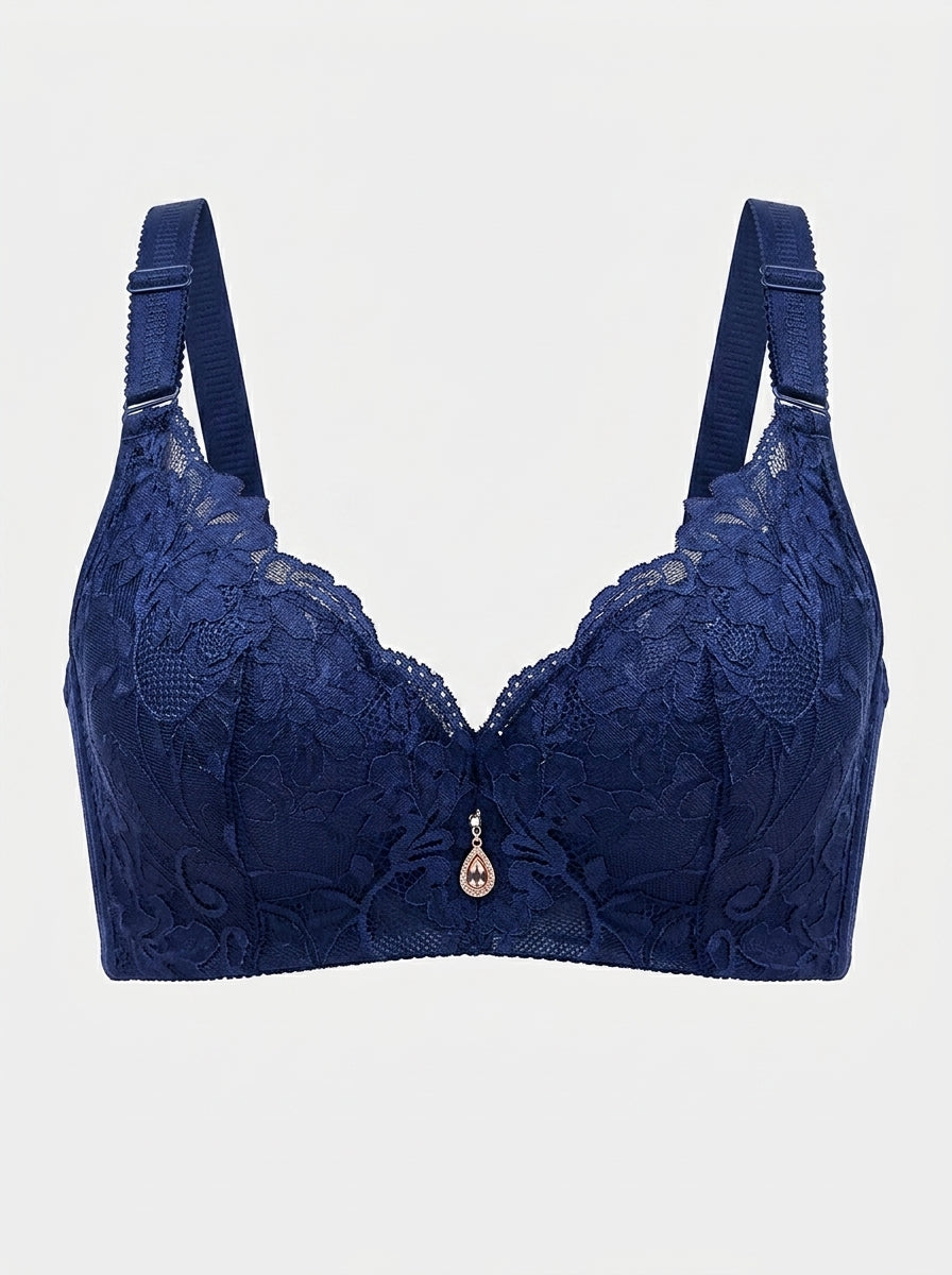 Floral Lace Push-Up Bra with Charm Detail