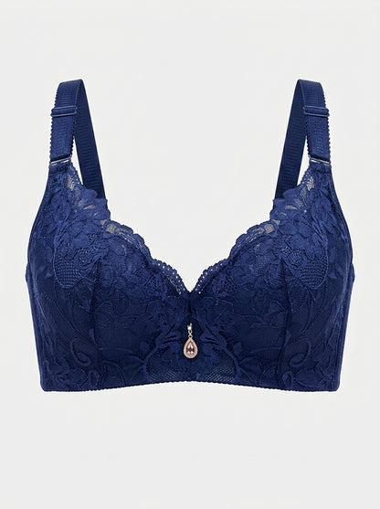 Floral Lace Push-Up Bra with Charm Detail