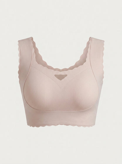 Ribbed Seamless Bralette with Scalloped Trim