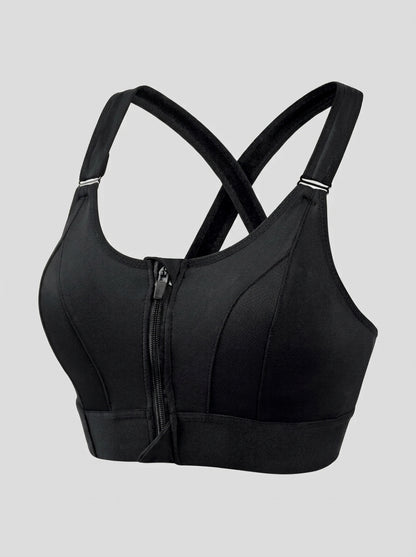 Zip-Front Push-Up Sports Bra with Wide Straps