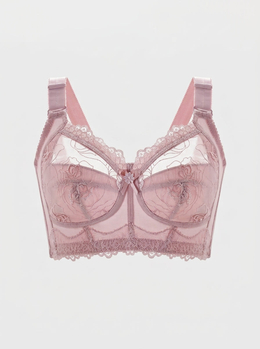 Sheer Floral Lace Longline Bra