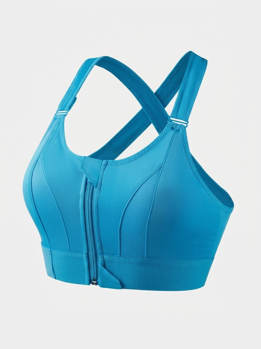 Zip-Front Sports Bra with Velcro Straps
