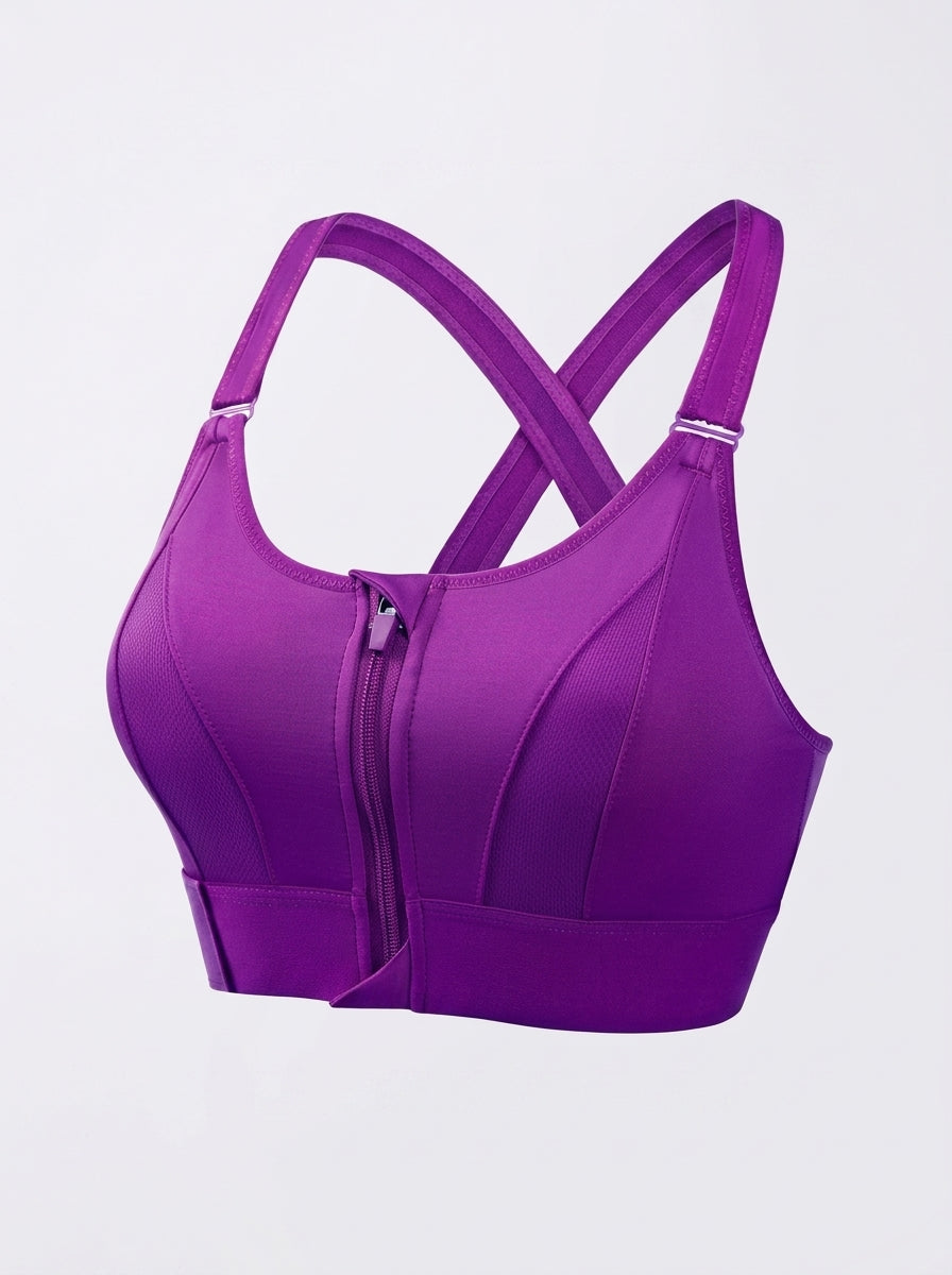Zip-Front Push-Up Sports Bra with Wide Straps
