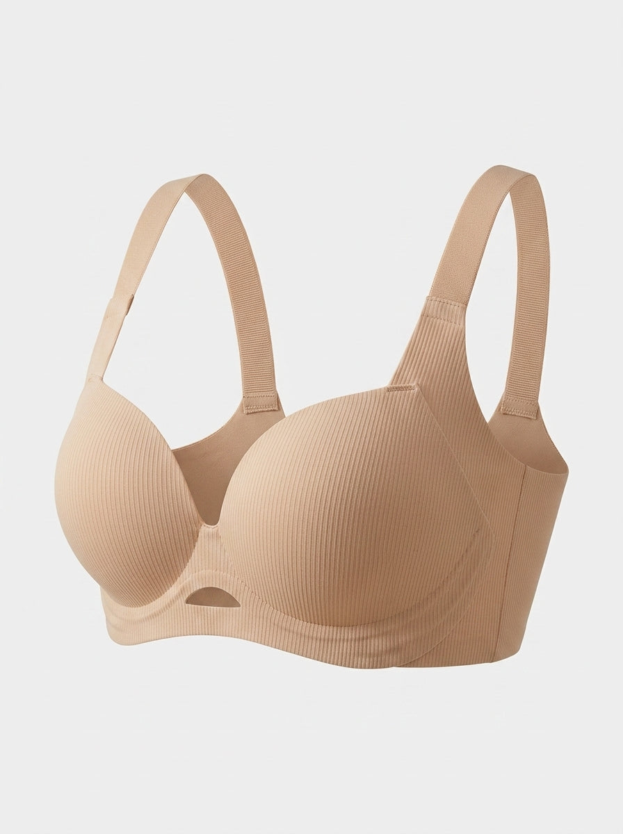 Ribbed Wire-Free Push-Up Bra with Wide Straps