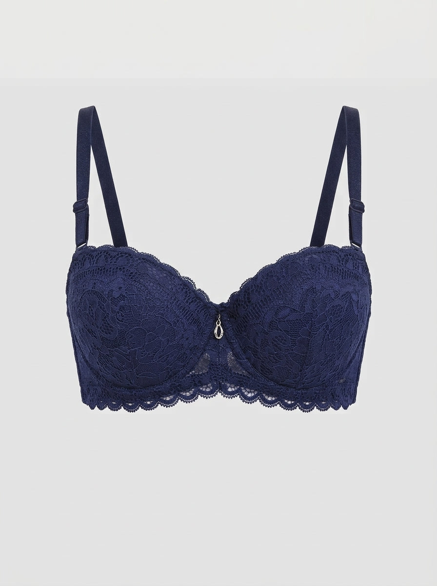 Floral Lace Underwire Bra with Scalloped Trim & Charm