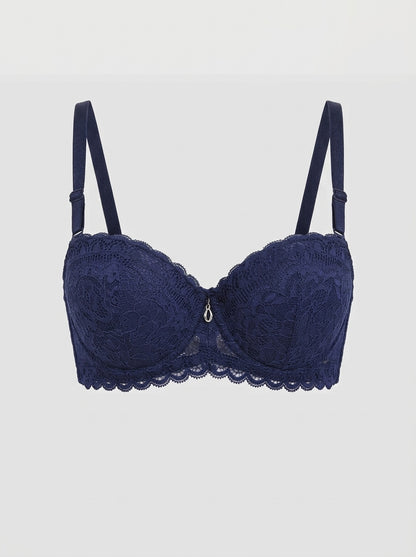 Floral Lace Underwire Bra with Scalloped Trim & Charm