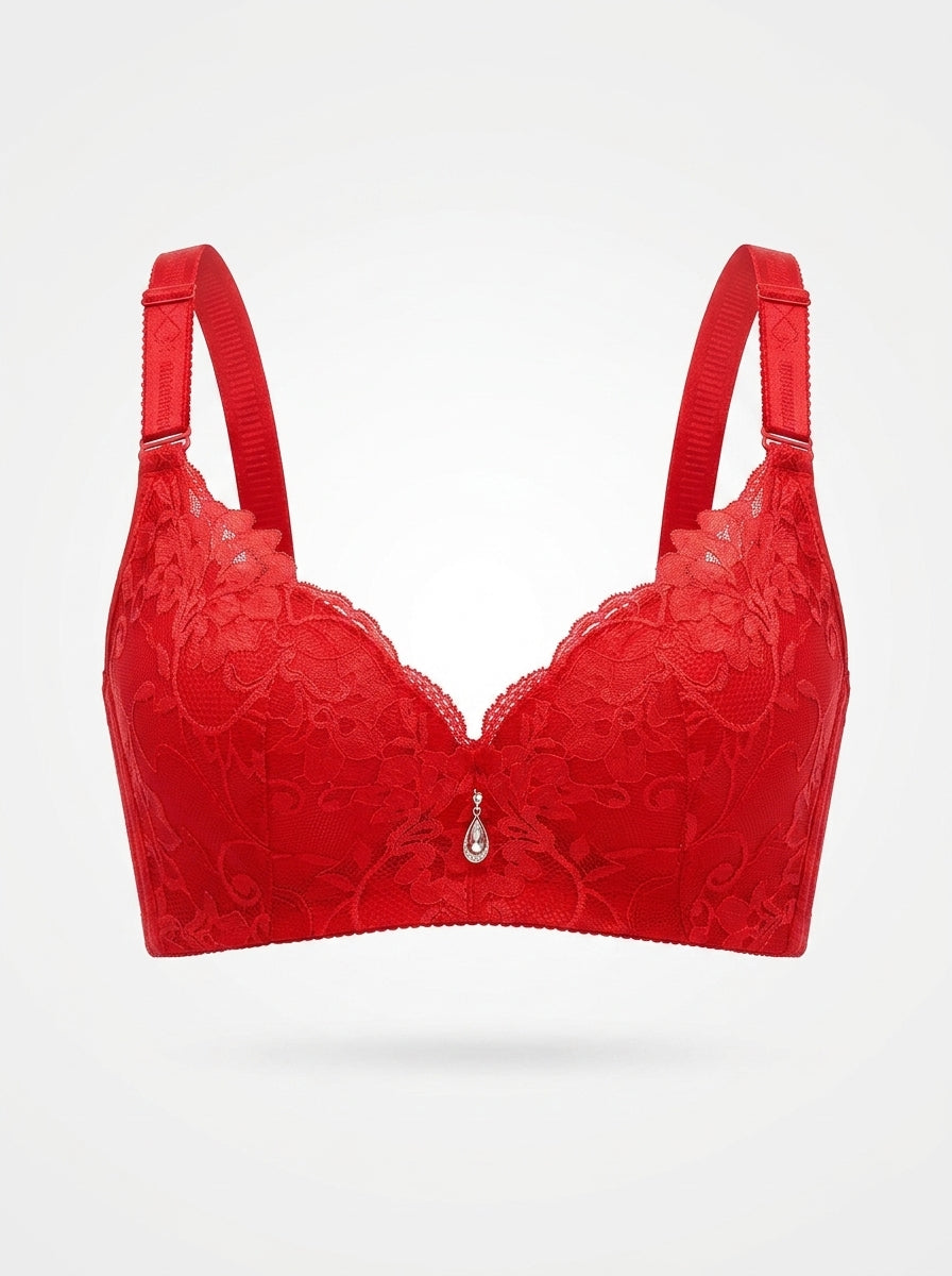 Floral Lace Push-Up Bra with Charm Detail