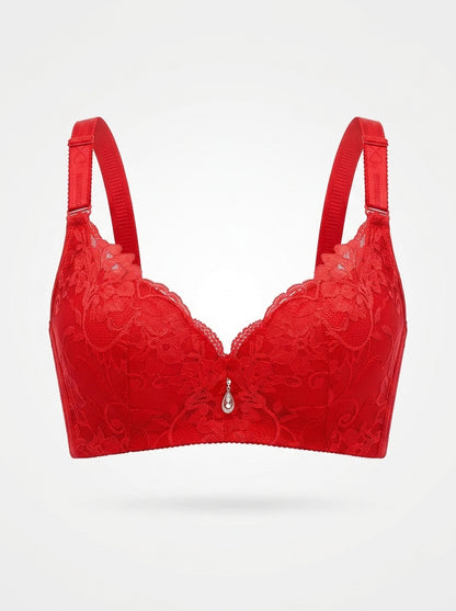 Floral Lace Push-Up Bra with Charm Detail